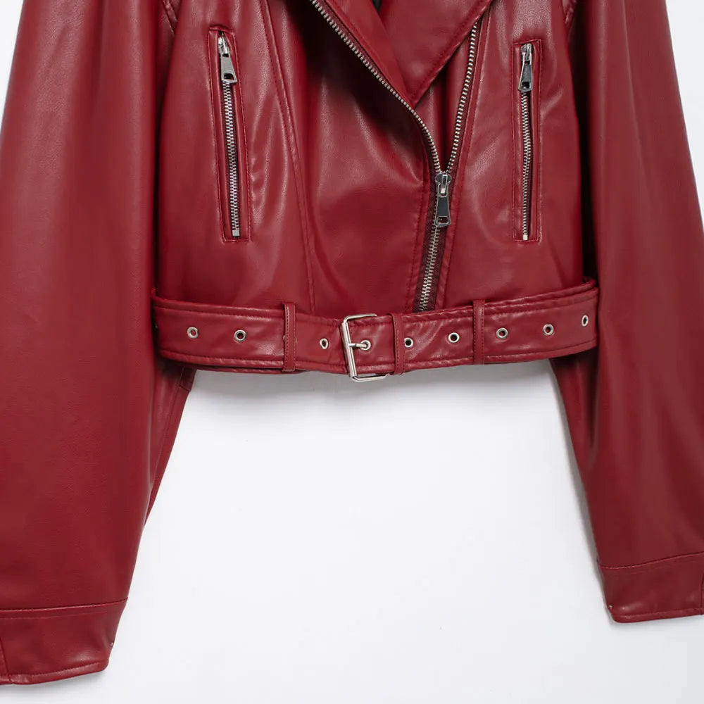 Faux Leather Moto & Biker Jacket for Women, Long Sleeve Coat, Front Zipper, Female Outerwear, Chic Tops, Fashion