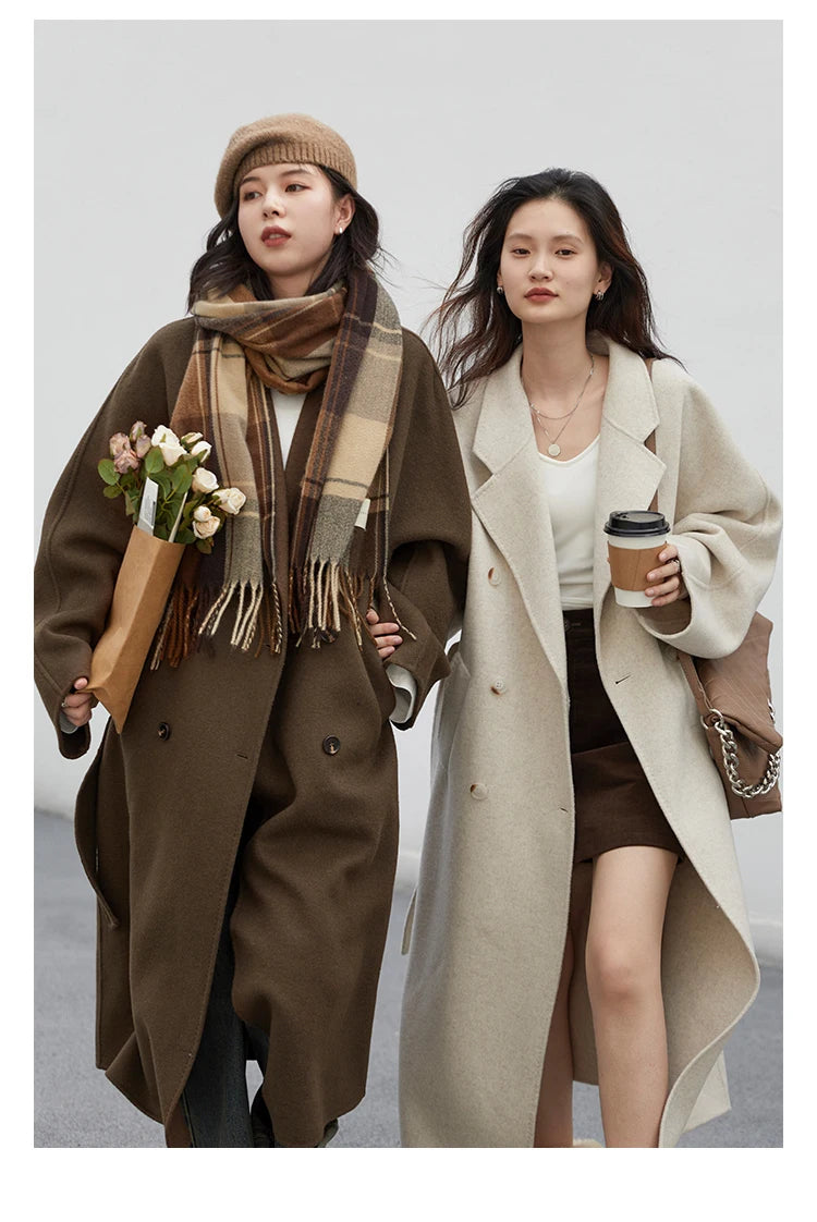 CHIC VEN Women Long Double-sided Woolen Coats Retro Loose Female Overcoat Double Breasted Ladies Windbreak Autumn Winter 2025