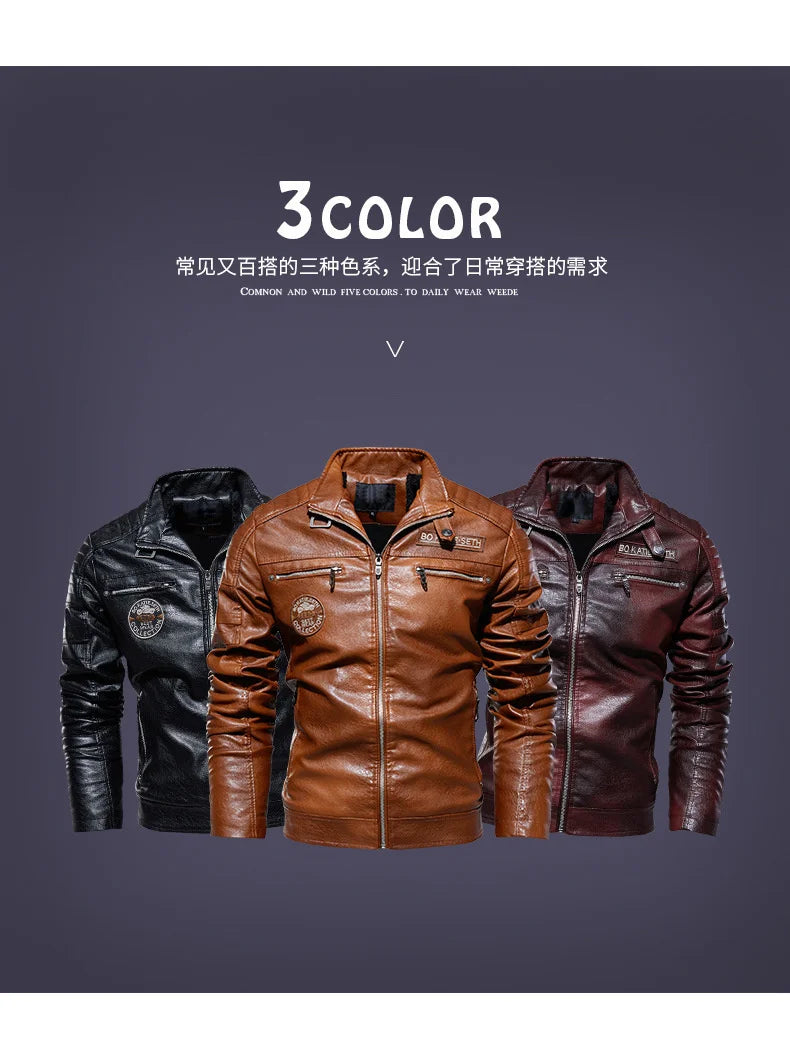 New Men's Leather Jackets Autumn And Winter Casual Motorcycle Slim PU Jacket Biker Leather High Quality Fashion Warm Overcoat