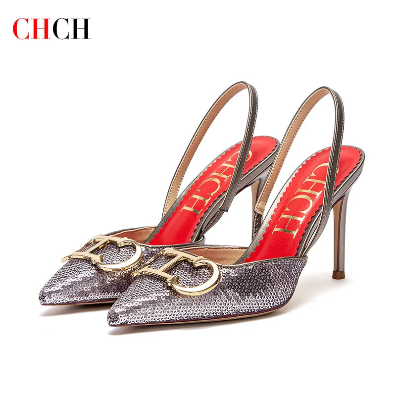 CHCH Women's High Heels 2025 Sharp tip Destiny Closed Toe Strappy Heels Sexy Wedding Bridal Party Dress Shoes 9cm