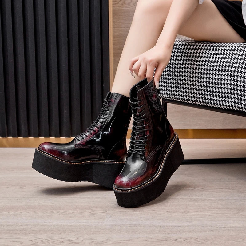 AIYUQI Women Ankle Boots Genuine Leather 2025 New Platform High Heel Short Boots Female Non-slip Large Size Women Winte Boots