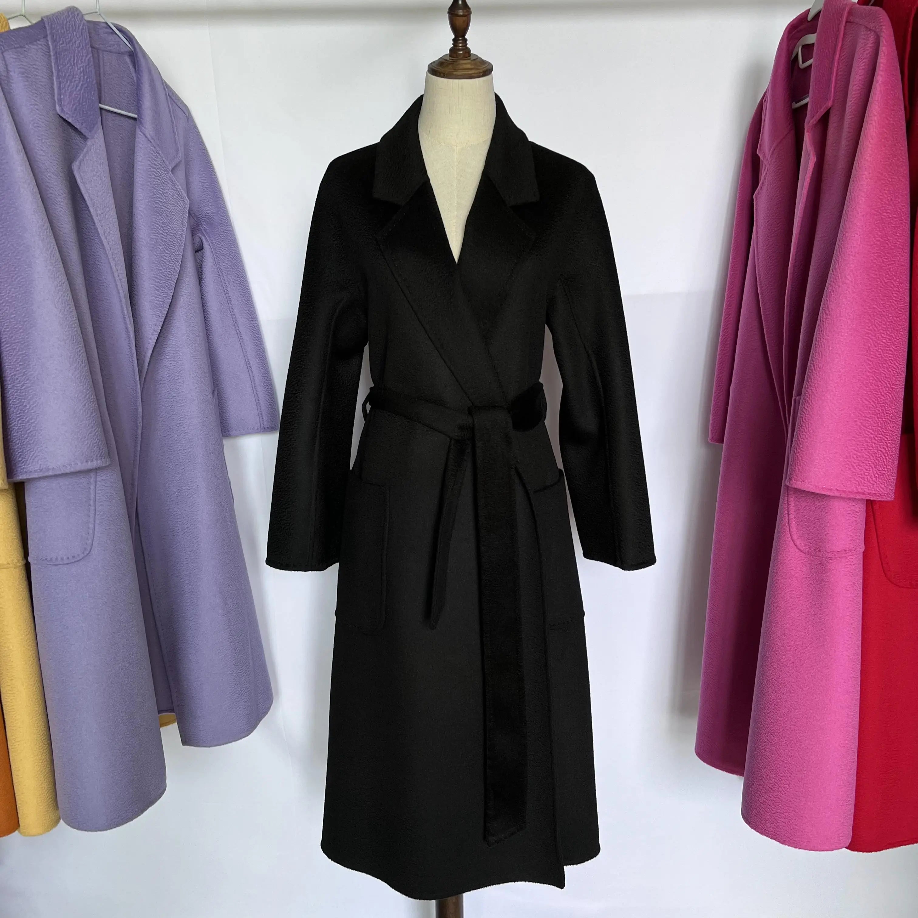 SPECIAL OFFER Cashmere Coat Female Winter Mid-Length Corrugated Coat Black Wool Coat Woman Autumn New Casual Fashion Beige Coat