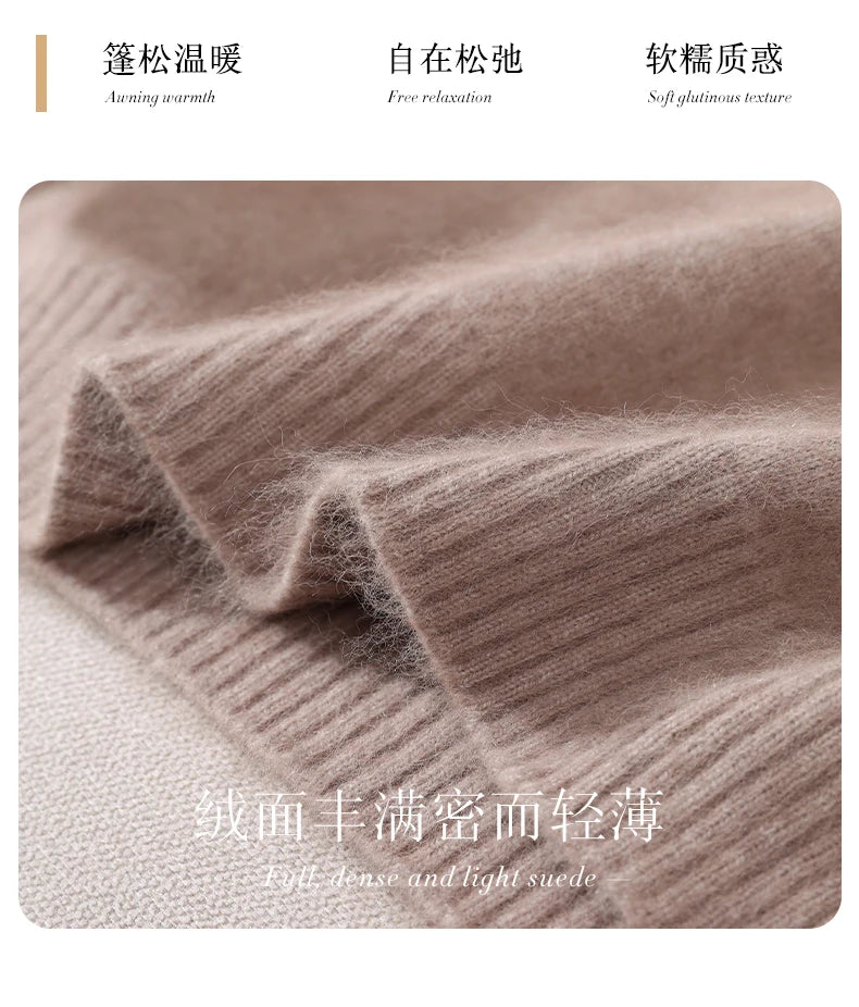 Autumn And Winter New 100% Mink Cashmere Sweater Ladies' High Lapel Solid Color Padded Pullover Wool Knitted Bottoming Shirt