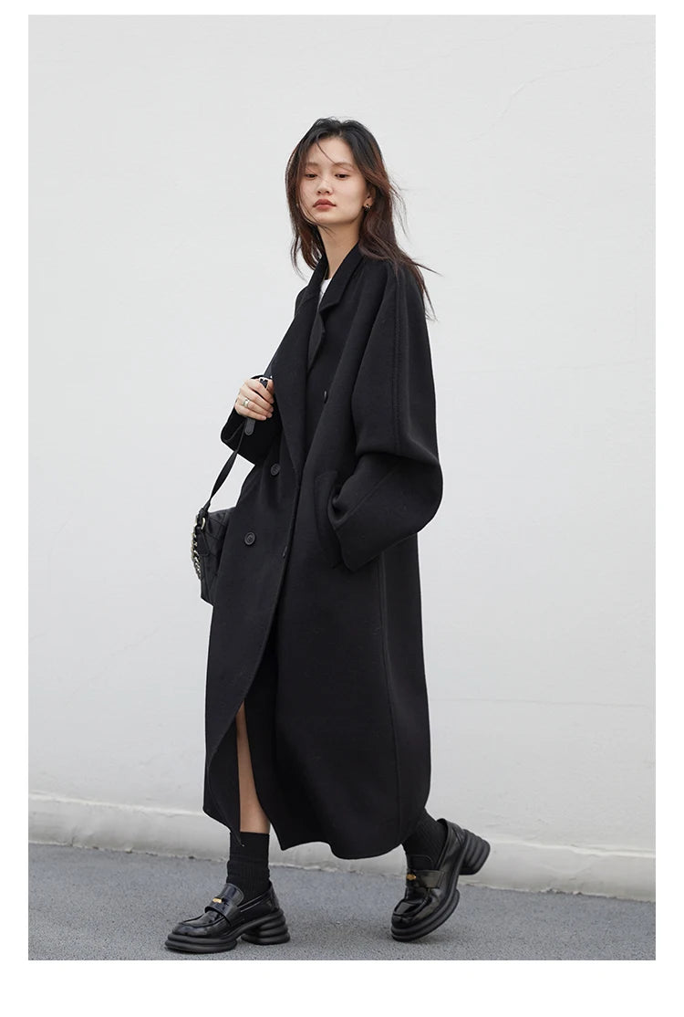 CHIC VEN Women Long Double-sided Woolen Coats Retro Loose Female Overcoat Double Breasted Ladies Windbreak Autumn Winter 2025
