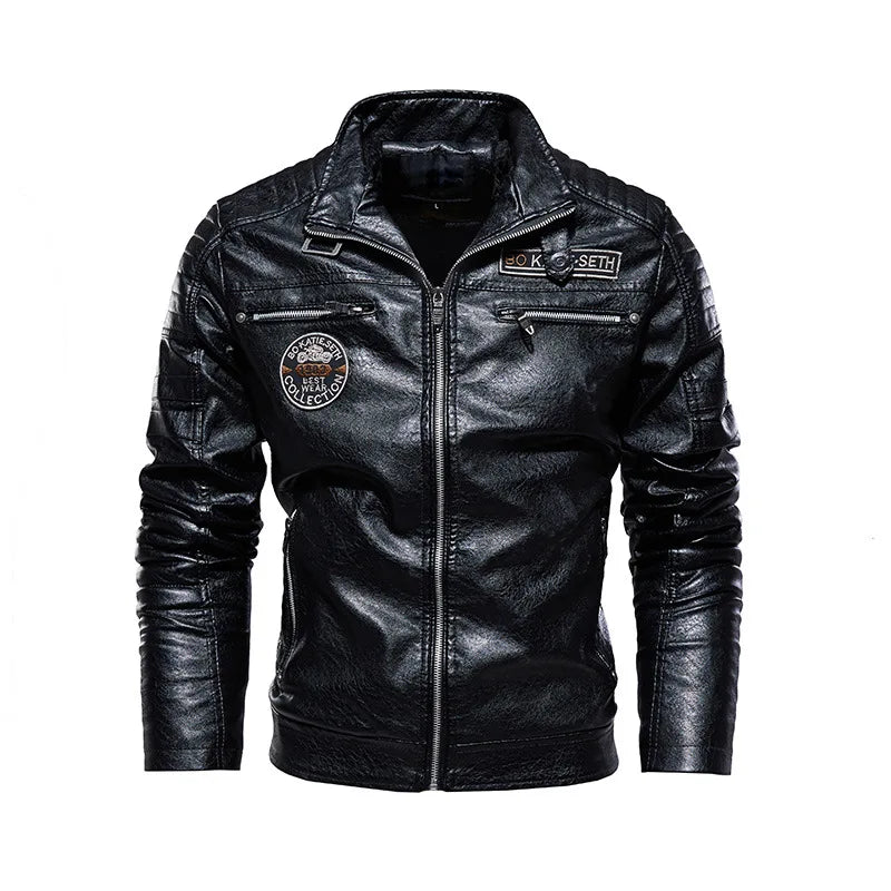 New Men's Winter Men High Quality Fashion Fleece Lining Coat Leather Jacket Motorcycle Style Casual Jackets Black Warm Overcoat