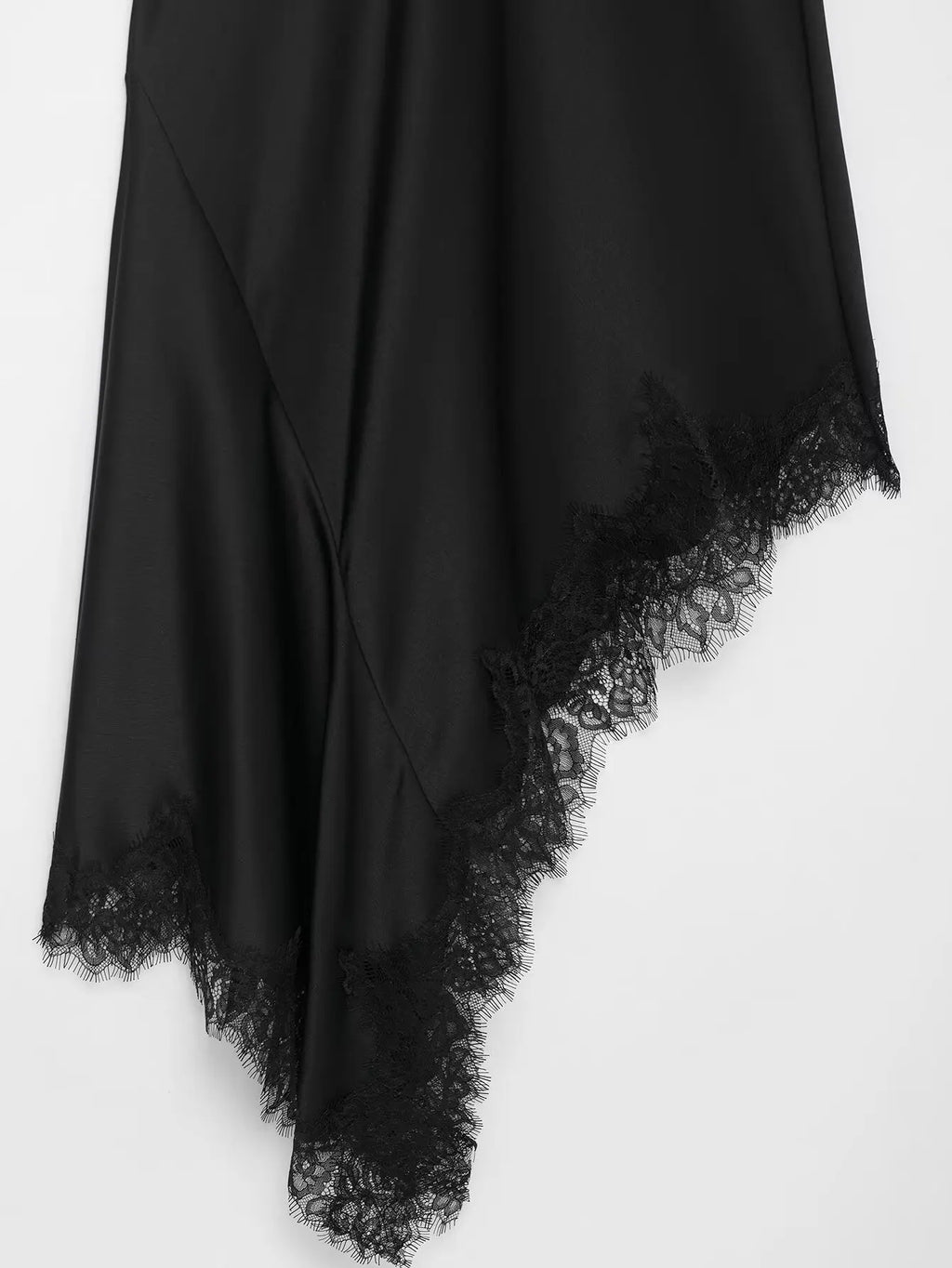 BSAY 2025 Summer New Product Women's Lace Decorative Satin Texture Strap Sexy Dress with Hanging Neck and Asymmetric Bottom