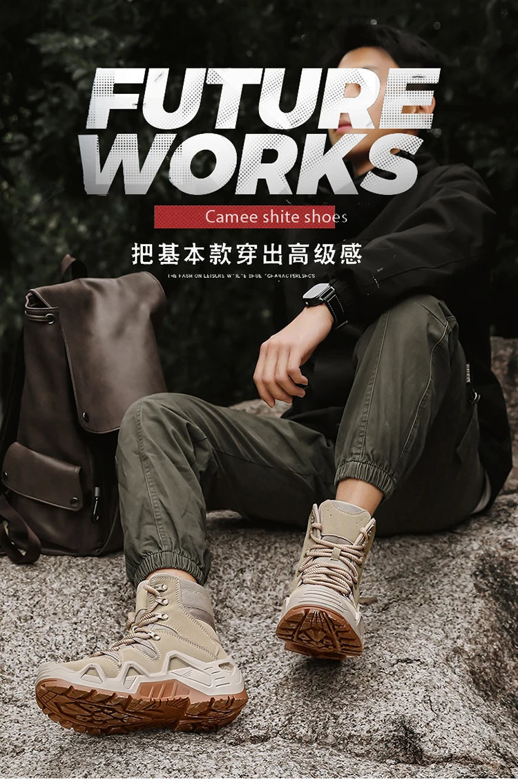 Men Tactical Boots with Straps for Combat Training Waterproof Straps Outdoor Hiking Breathable Shoes Multifunctional Motorcycle