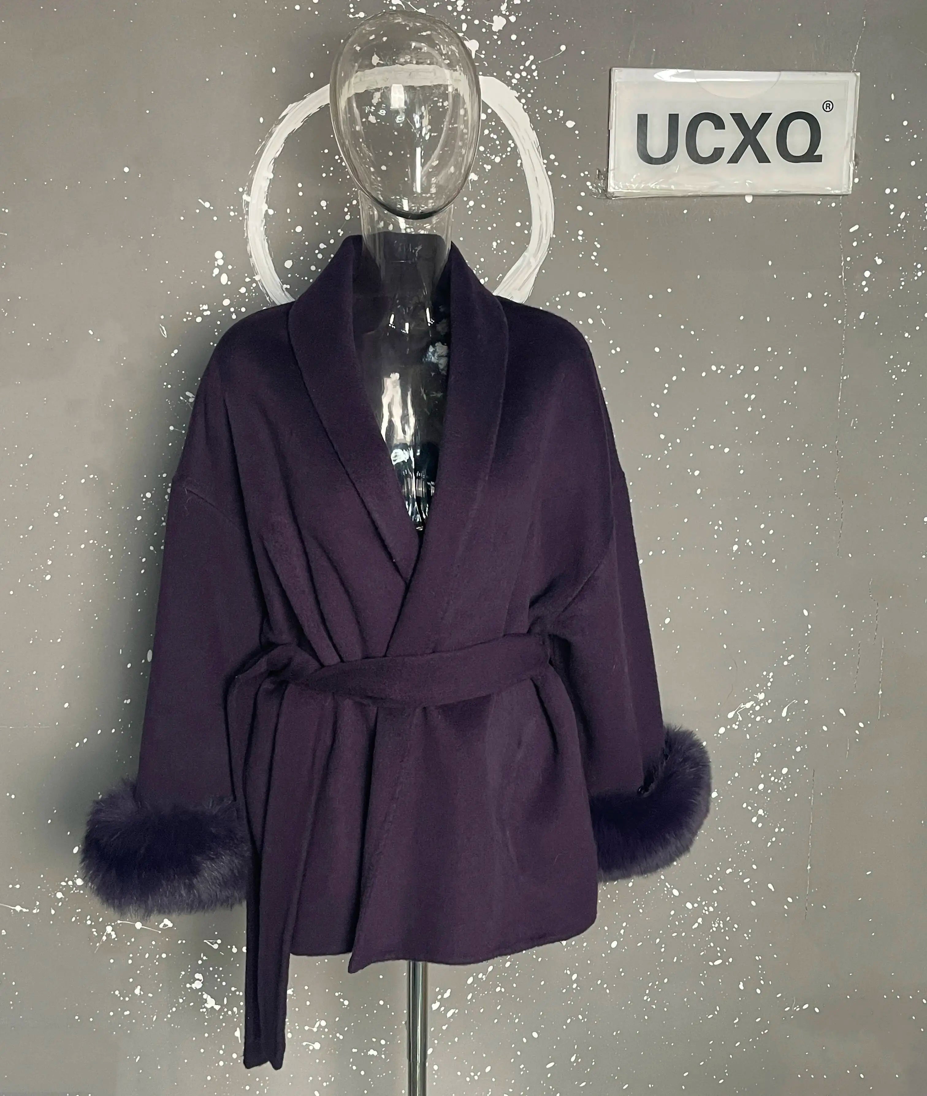 UCXQ Elegant OL Office Lady Overcoats Fur Patchwork Long Sleeve Woolen Coat Beautiful Women's Clothing Jacket Autumn 2025 Winter