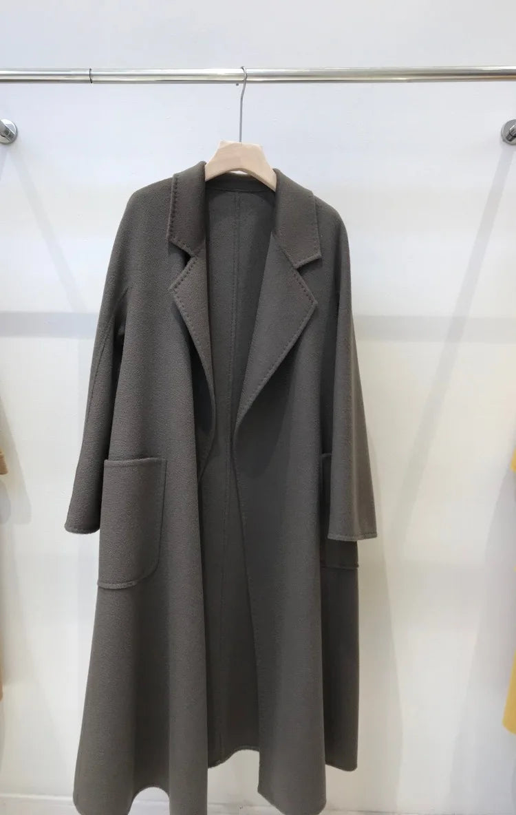 SPECIAL OFFER Cashmere Coat Female Winter Mid-Length Corrugated Coat Black Wool Coat Woman Autumn New Casual Fashion Beige Coat