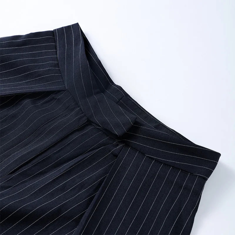 Casual Striped Loose Pants Women High Waist Pleated Straight Long Wide Leg Trousers Female 2025 Fashion Autumn Lady Bottoms