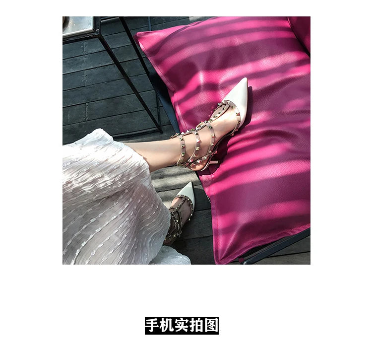 Three straps Rivet Heeled sandals luxury Women's Gladiator sandals summer Brand Slingbacks High Heels designer party Ladies Shoe