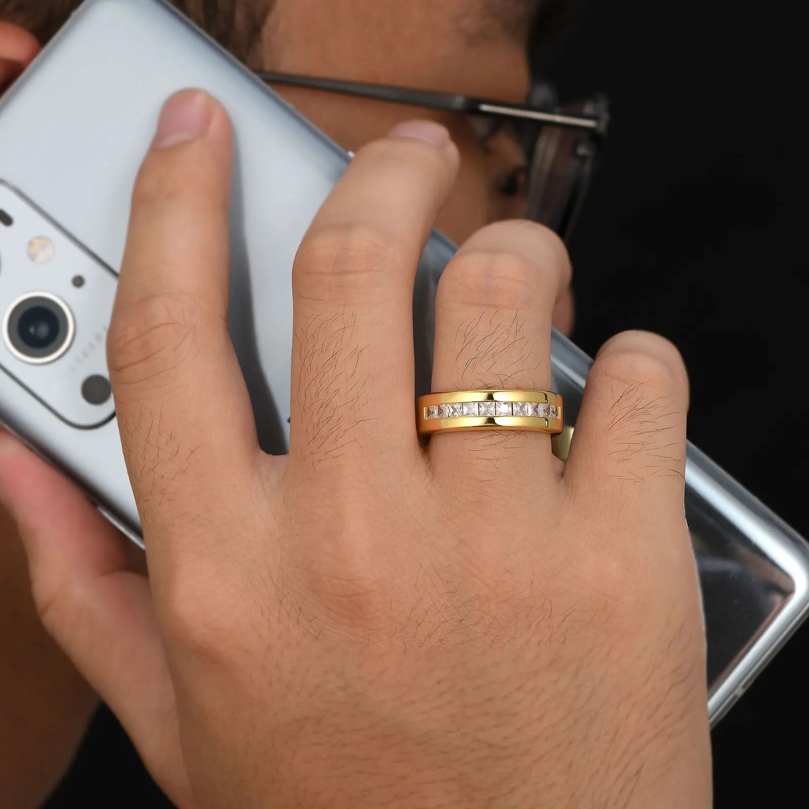 Newshe 925 Sterling Silver Moissanite Mens Wedding Band Half Eternity Princess Cut Lab Created Diamond Ring Luxury Jewelry