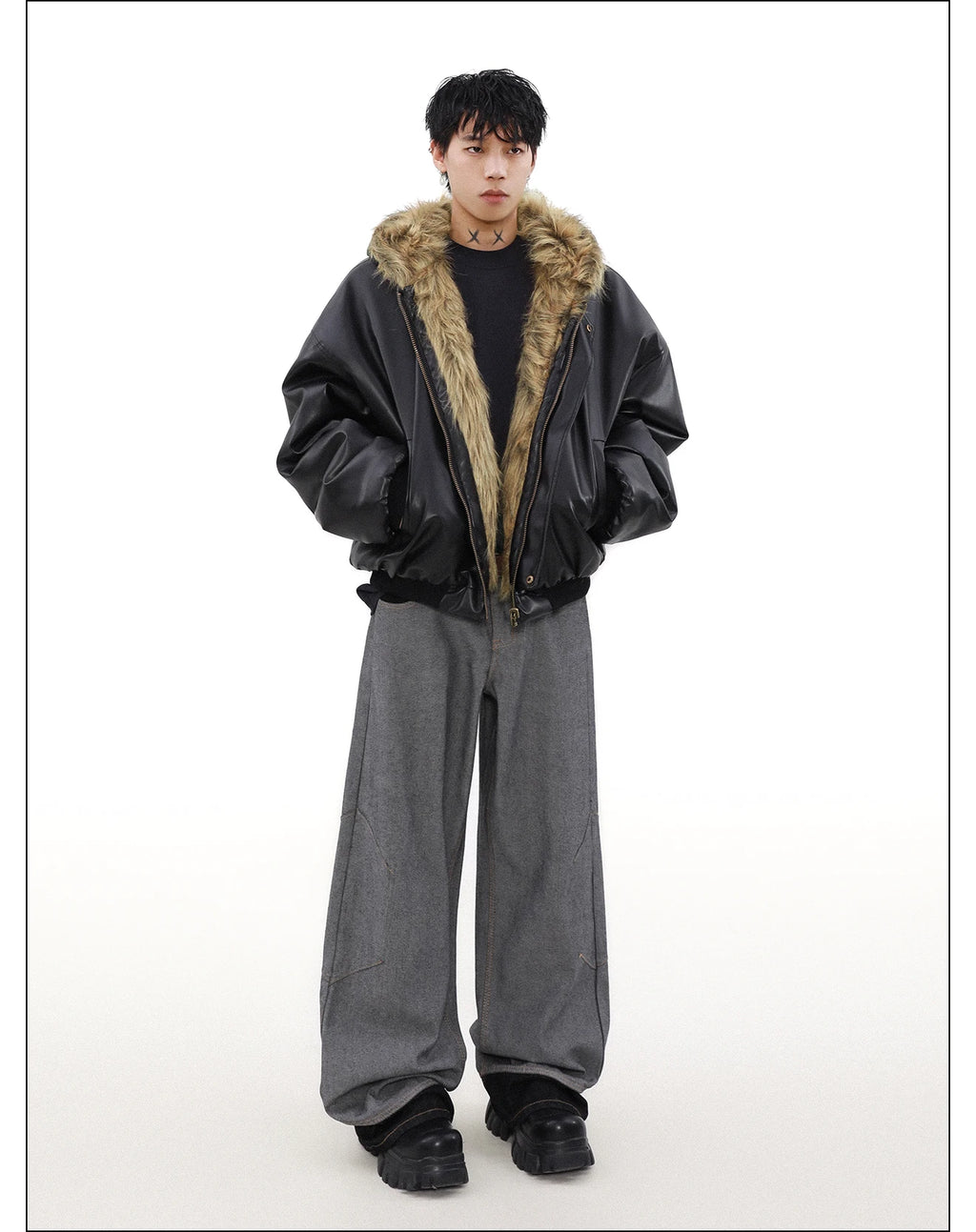 Men's Fashion High-end Long Sleeve Jacket Cotton Clothes Men's 2024 Winter New Velvet Thickened Double-sided Fur Integrated Coat