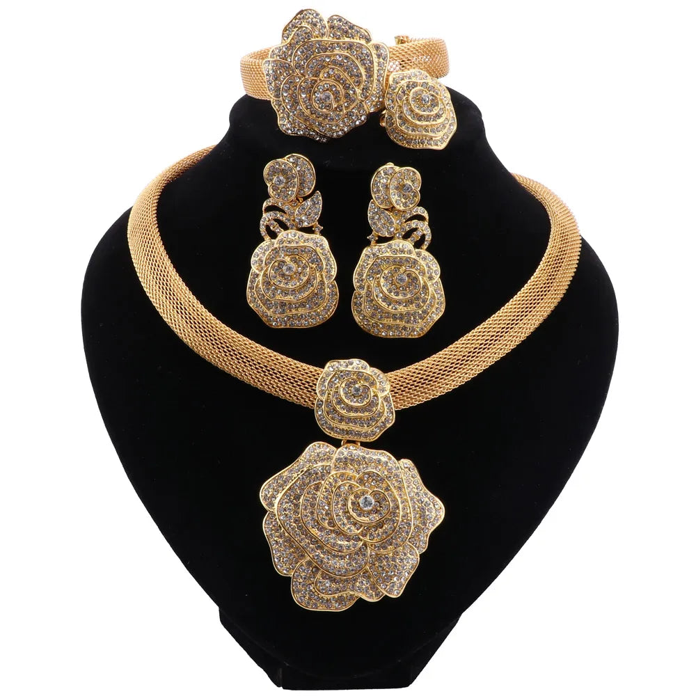 CYNTHIA Dubai Women Silver Plated Jewelry Sets African Wedding Bridal Ornament Gifts For Saudi Arab Necklace Bracelet Earrings