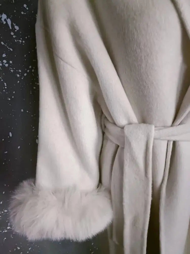 UCXQ Elegant OL Office Lady Overcoats Fur Patchwork Long Sleeve Woolen Coat Beautiful Women's Clothing Jacket Autumn 2025 Winter