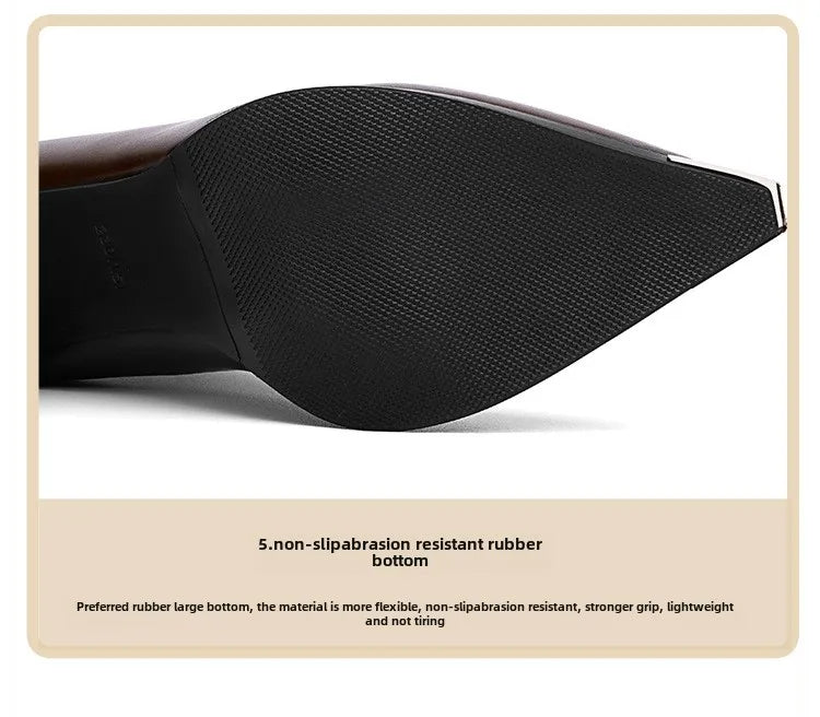 Women Leather Boots Luxury Pointed Brand Toe Chelsea Ankle Boots Trendy High Heels Zipper Goth Pumps Shoes French Women's Boots