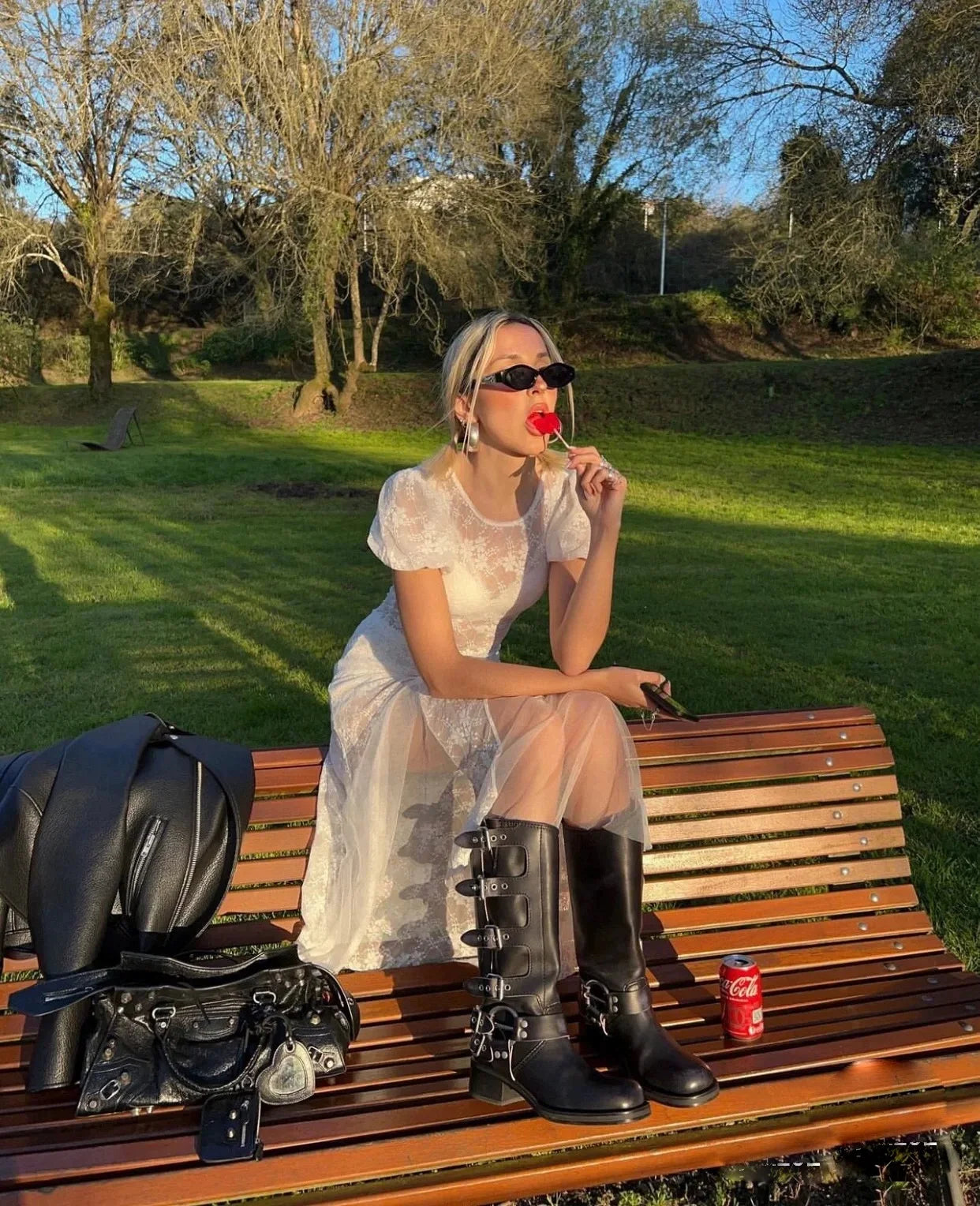 Arden Furtado 2025 Genuine Leather Platform Rivet Motorcycle boots Round toe Belt buckle Block heel mid wide calf Western boots