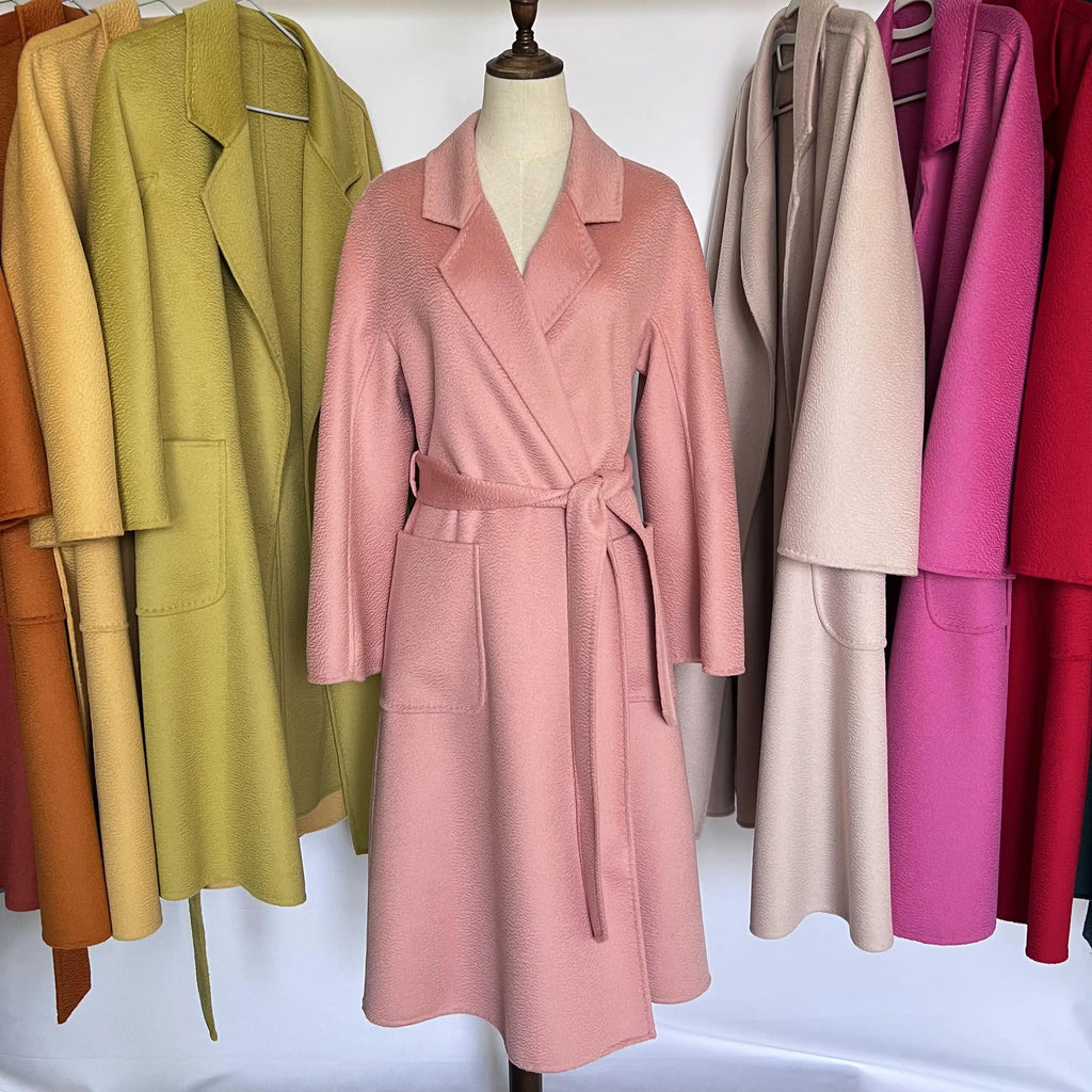 SPECIAL OFFER Cashmere Coat Female Winter Mid-Length Corrugated Coat Black Wool Coat Woman Autumn New Casual Fashion Beige Coat