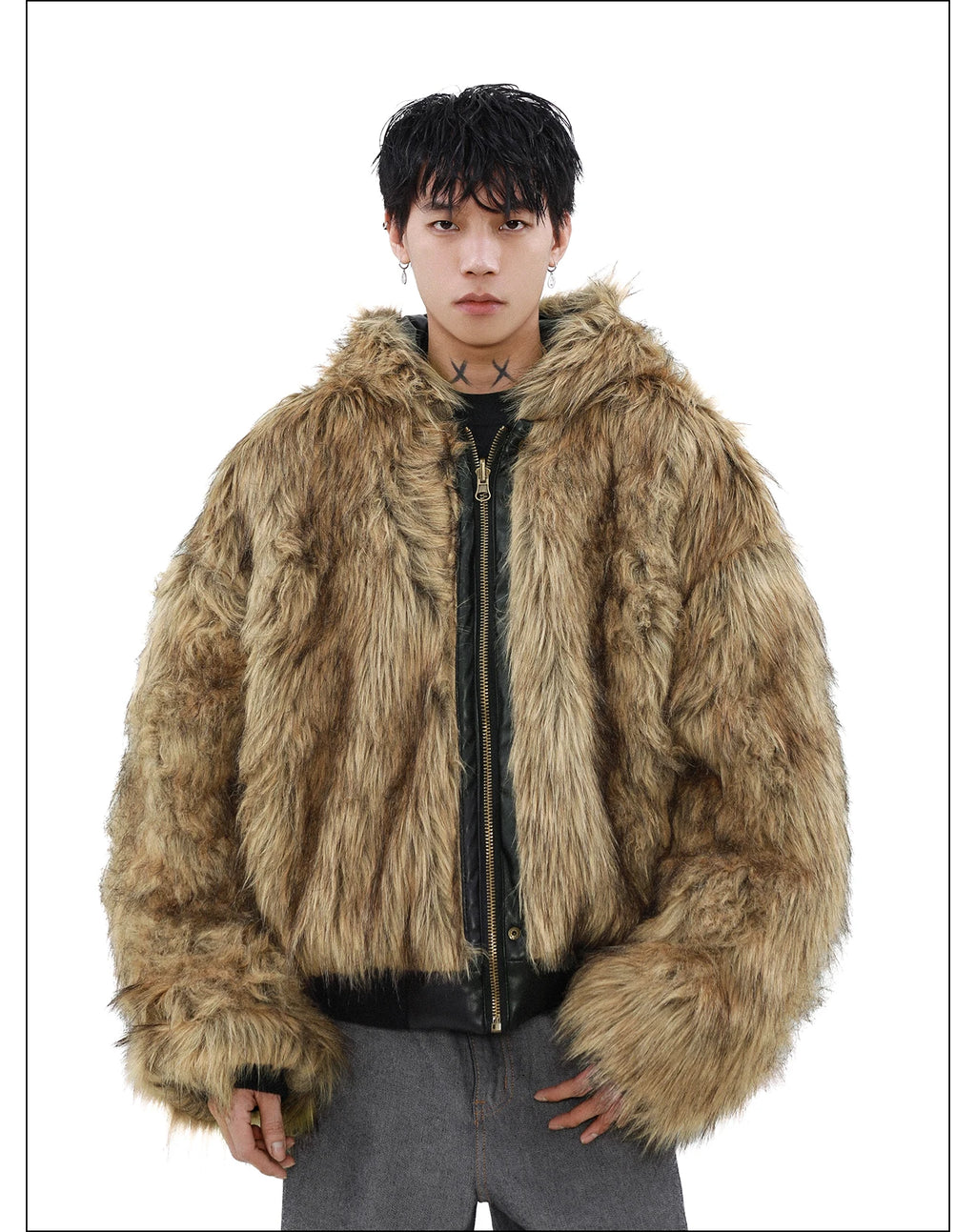 Men's Fashion High-end Long Sleeve Jacket Cotton Clothes Men's 2024 Winter New Velvet Thickened Double-sided Fur Integrated Coat