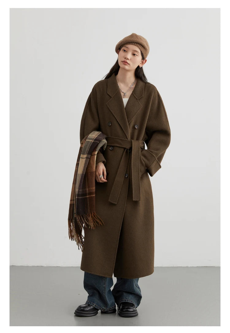 CHIC VEN Women Long Double-sided Woolen Coats Retro Loose Female Overcoat Double Breasted Ladies Windbreak Autumn Winter 2025