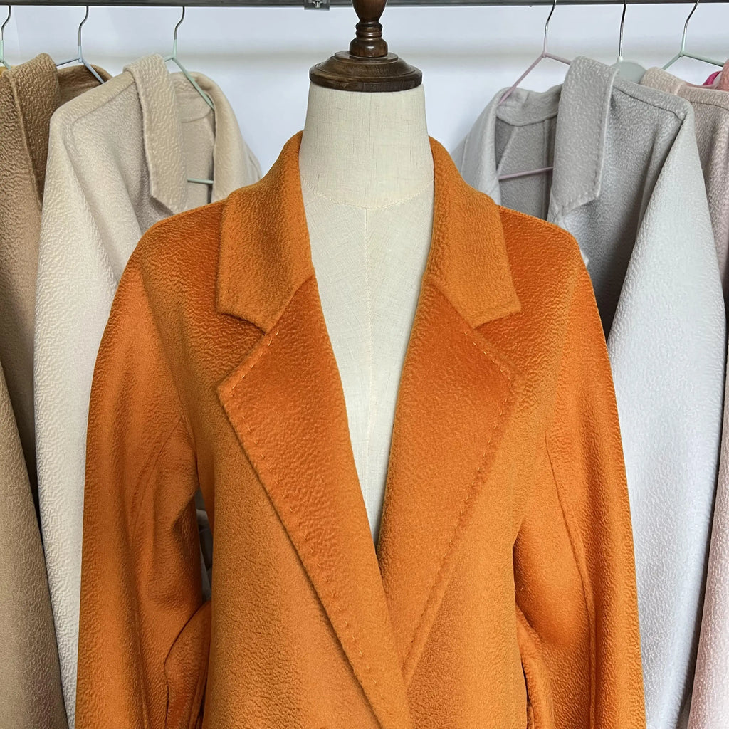 SPECIAL OFFER Cashmere Coat Female Winter Mid-Length Corrugated Coat Black Wool Coat Woman Autumn New Casual Fashion Beige Coat