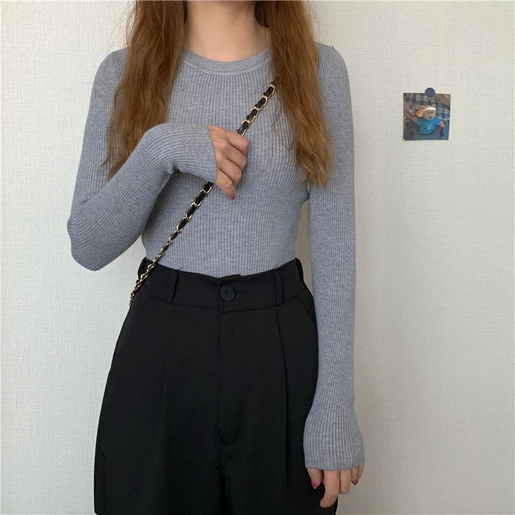 2025 New Women Sweater Autumn Winter Long Sleeve Pullover Basic Top Fashion O-neck Elastic Female Winter Solid Knitted Jumper