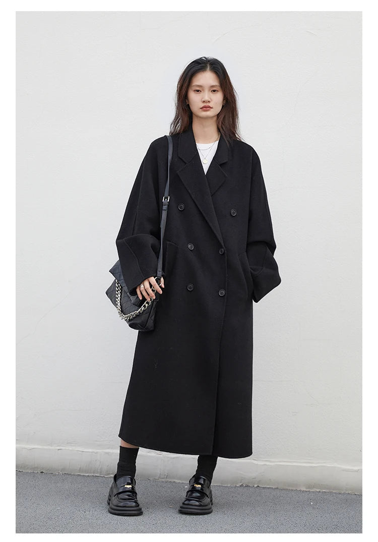 CHIC VEN Women Long Double-sided Woolen Coats Retro Loose Female Overcoat Double Breasted Ladies Windbreak Autumn Winter 2025