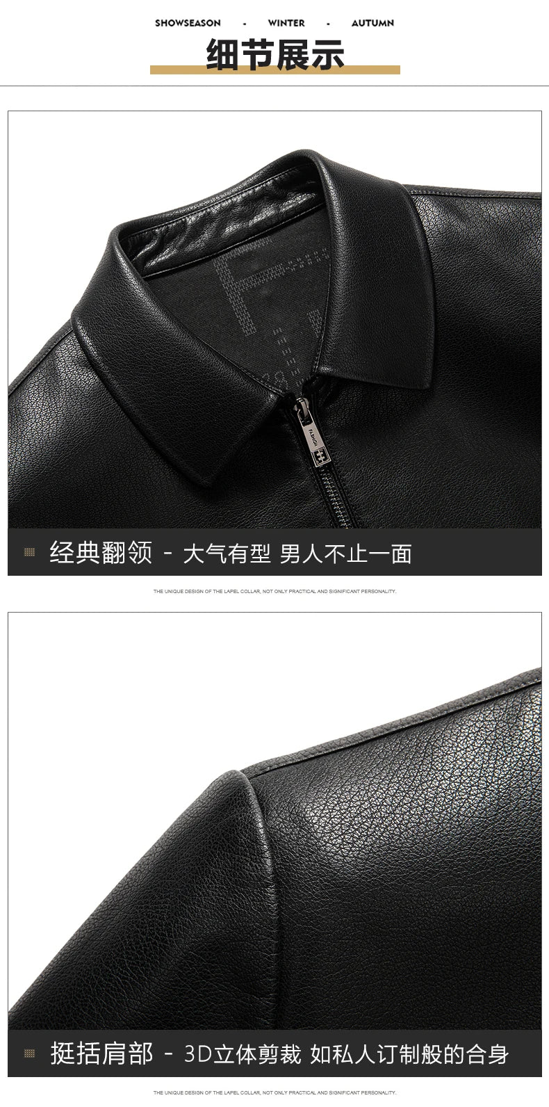 YN-2335 Spring and Autumn Men's Genuine Leather Polo Mock Neck Jacket Fashion Slim Sheepskin Coat Black Grey Husband Gift Youth