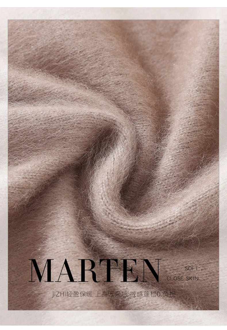 Autumn And Winter New 100% Mink Cashmere Sweater Ladies' High Lapel Solid Color Padded Pullover Wool Knitted Bottoming Shirt