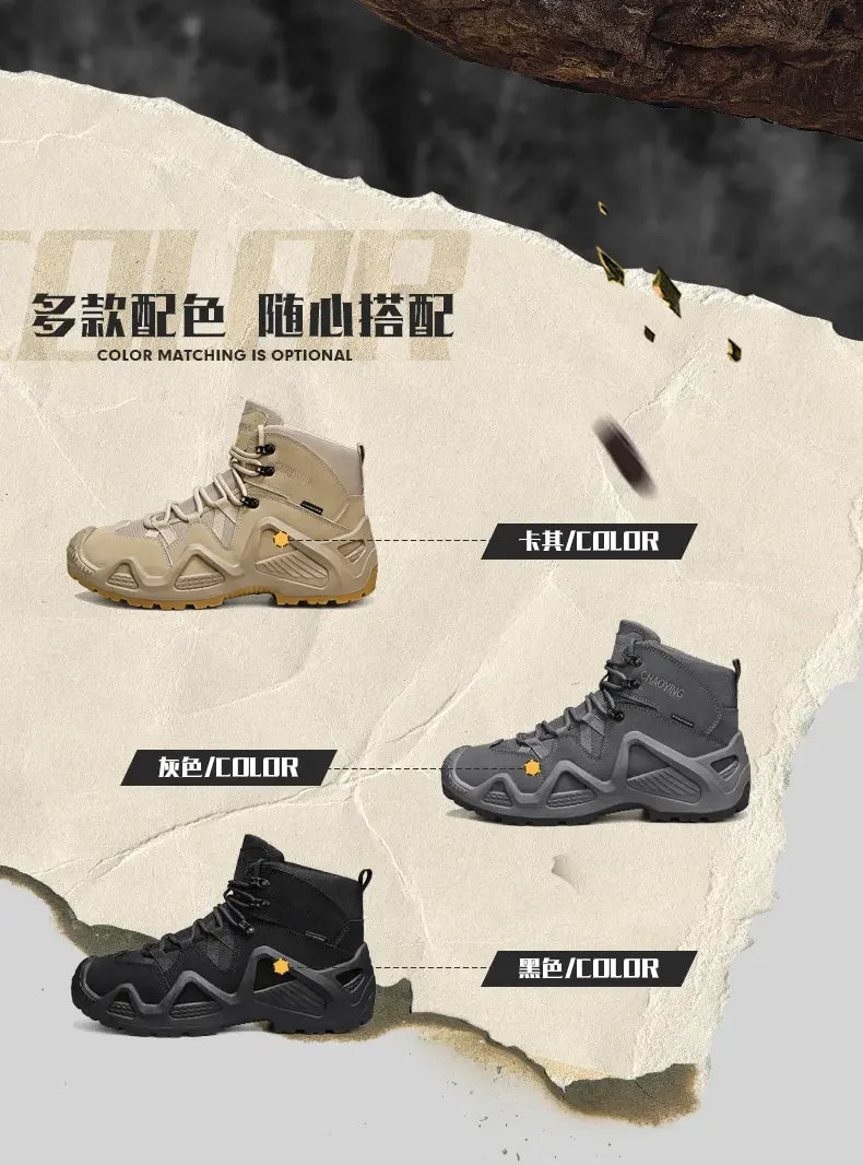 Men Tactical Boots with Straps for Combat Training Waterproof Straps Outdoor Hiking Breathable Shoes Multifunctional Motorcycle
