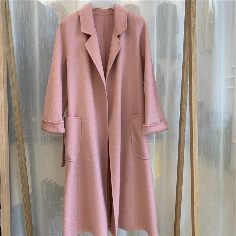 SPECIAL OFFER Cashmere Coat Female Winter Mid-Length Corrugated Coat Black Wool Coat Woman Autumn New Casual Fashion Beige Coat