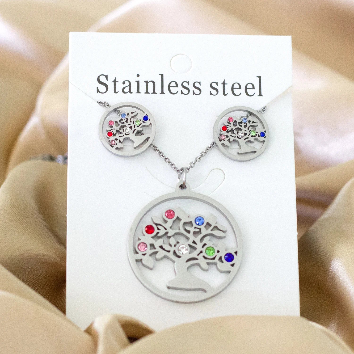 LUXUKISSKIDS Big Tree Of Life Charms Dubai Golden Jewelry Sets For Woman/Men Hippie Round Pendant Set of Necklace Earrings Punk