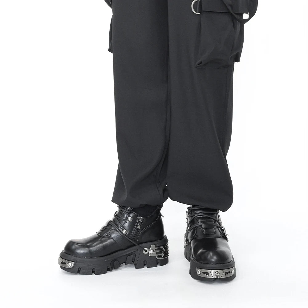 2025 New Dark Punk Style Woman Gothic Flame Carved Vintage Rock Boots Leather Shoes Metal Niche Low Top Platform Shoes