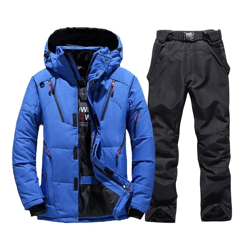 New Thermal Winter Skiing Down Jacket Ski Suit Men Snowboard Bibs Pants Warm Set Male Snowmobile Clothing For Wear Overalls