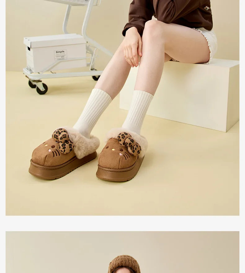 Autumn Winter Hello Kitty Slippers For Women Plush Kawaii Cute Sanrio Home Warm Cotton Slippers Cartoon Home Indoor Shoes Gifts