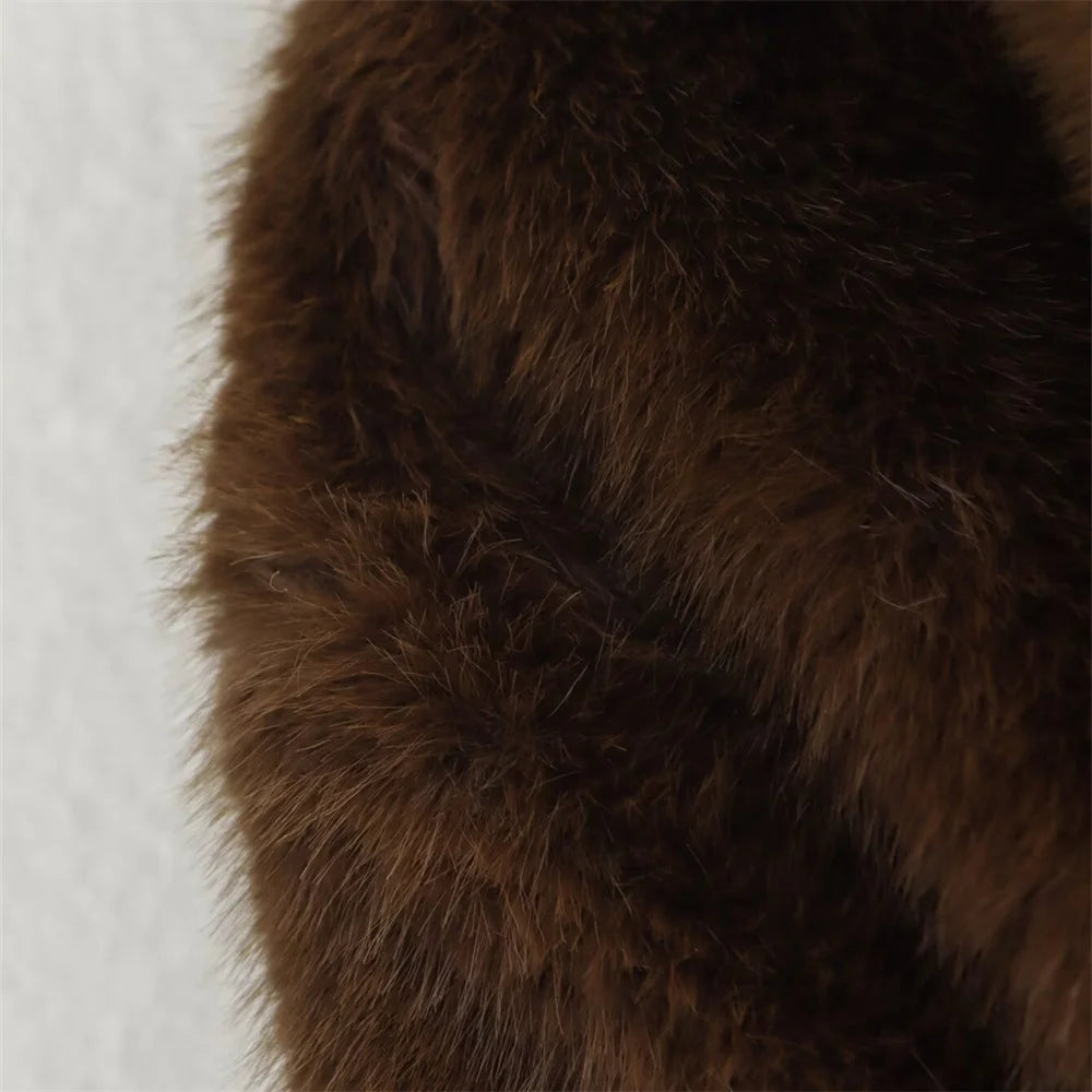 Loose lapel button embellished brown long sleeved jacket for women's autumn and winter collection