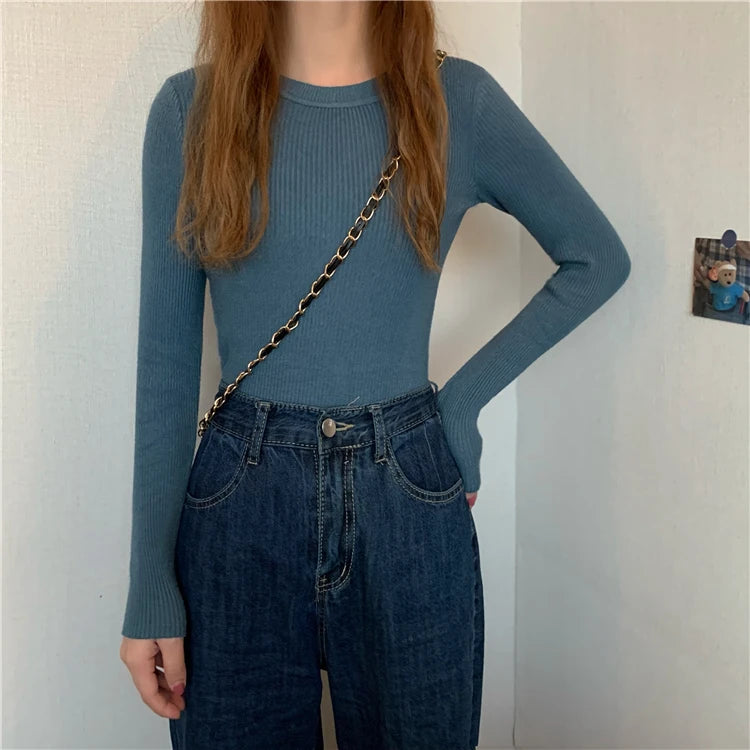 2025 New Women Sweater Autumn Winter Long Sleeve Pullover Basic Top Fashion O-neck Elastic Female Winter Solid Knitted Jumper