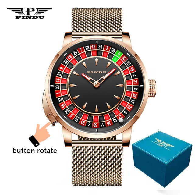PINDU New Watches European Button Roulette Fun Game Sapphire Glass NH35A Mechanical Watch Diamond Dial Leather Men's Watch P6628