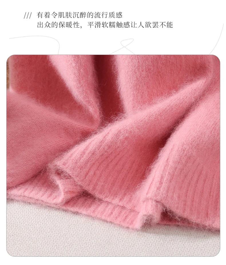 Autumn And Winter New 100% Mink Cashmere Sweater Ladies' High Lapel Solid Color Padded Pullover Wool Knitted Bottoming Shirt