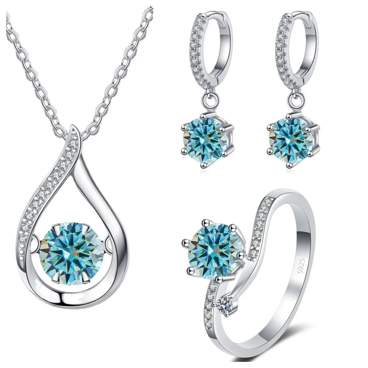 Real 925 Silver Moissanite Jewelry Set pendant necklace ring Stud Earrings Solitaire Pendant Necklace Set for Women Men Gift