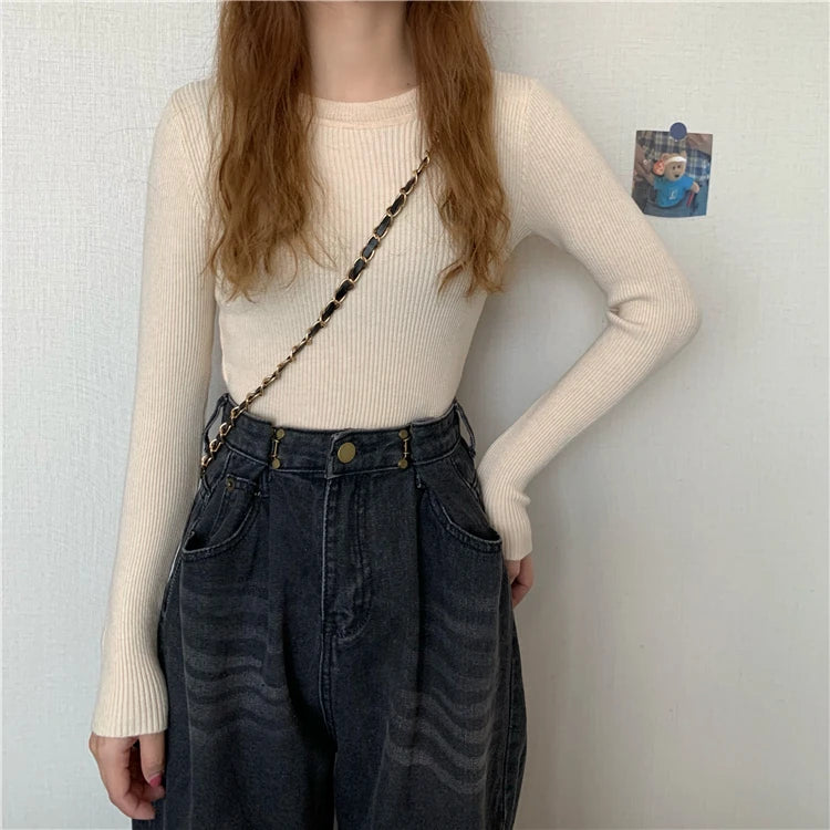 2025 New Women Sweater Autumn Winter Long Sleeve Pullover Basic Top Fashion O-neck Elastic Female Winter Solid Knitted Jumper