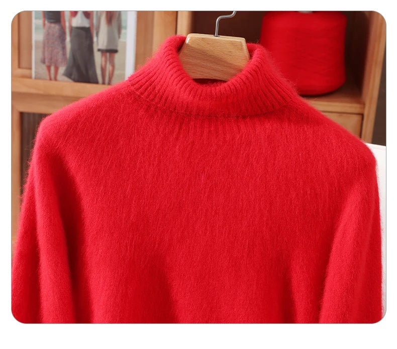Autumn And Winter New 100% Mink Cashmere Sweater Ladies' High Lapel Solid Color Padded Pullover Wool Knitted Bottoming Shirt
