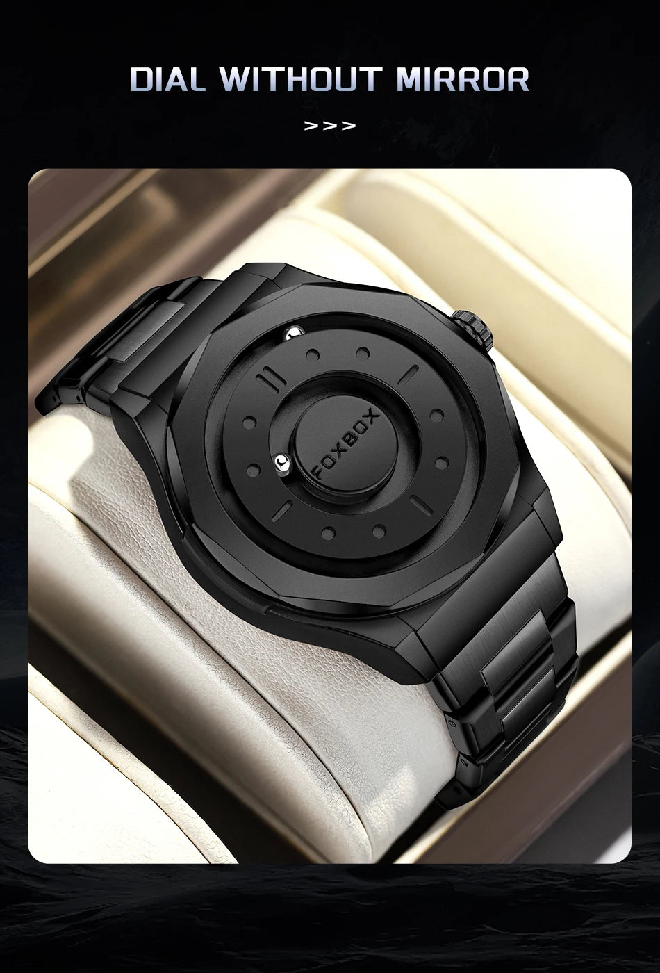 FOXBOX Creative Scrolling Pointer Magnetic Force Men's Quartz Wristwatches Outdoor Sports Waterproof Watch Men Relogio Masculino