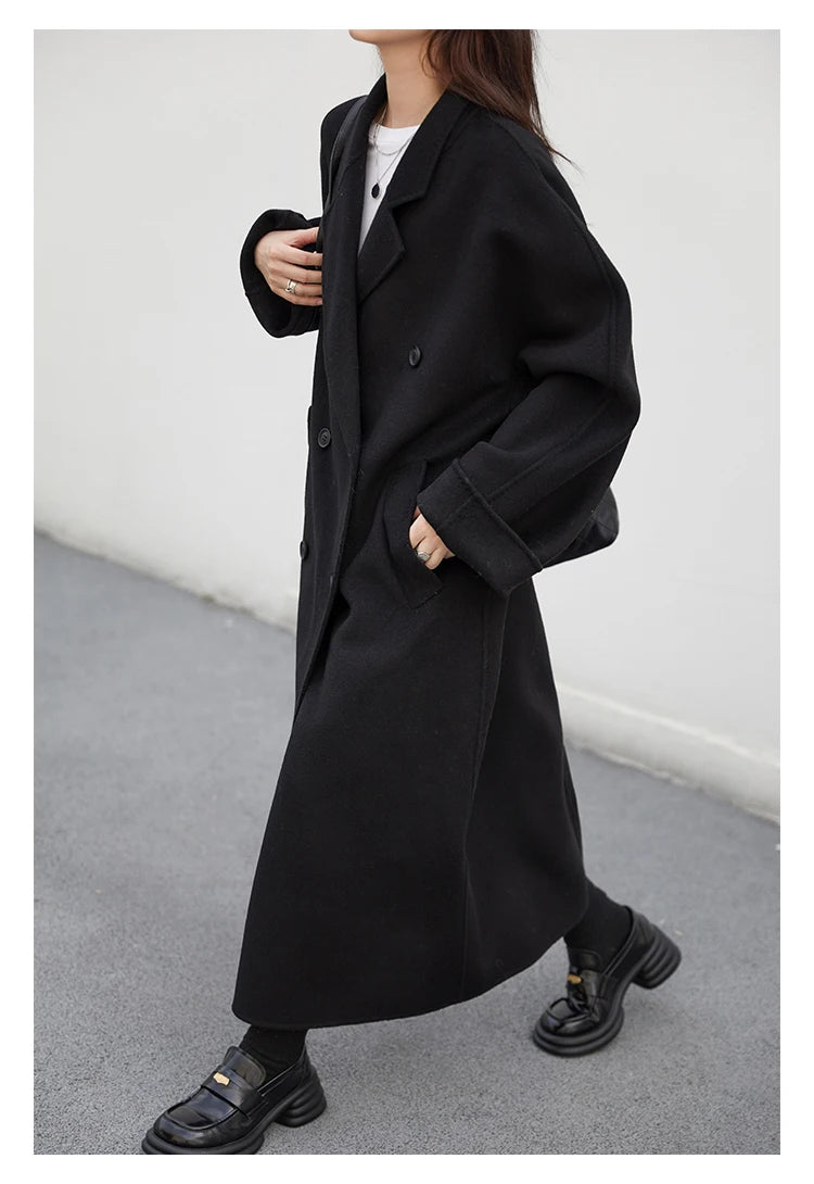 CHIC VEN Women Long Double-sided Woolen Coats Retro Loose Female Overcoat Double Breasted Ladies Windbreak Autumn Winter 2025
