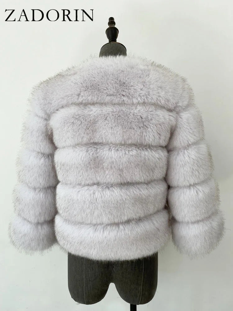 ZADORIN S-6XL Mink Coat Winter Black White Faux Fur Coat Woman Elegant Fluffy Faux Fur Jacket Top Short Fur Coats Woman Clothing