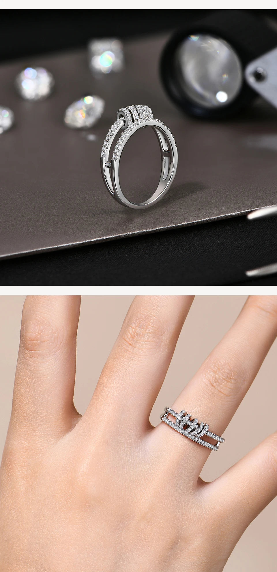 CHARMING Customize Full Moissanite Ring Brilliant Lab Diamond 925 Sterling Sliver Gold for Women Plated Wholesale Fine Jewelry