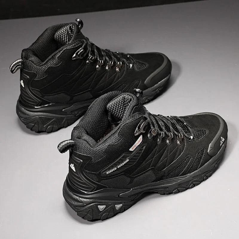 HIKEUP Winter Boot Men Outdoor Hiking Boots Suede High Top Trekking Men Shoes Rainproof Tactical Combat Military Boots