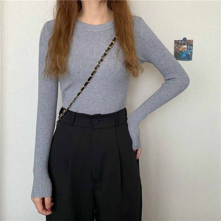 2025 New Women Sweater Autumn Winter Long Sleeve Pullover Basic Top Fashion O-neck Elastic Female Winter Solid Knitted Jumper