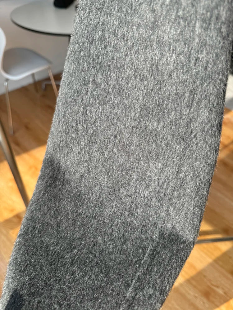 Korean Fashion Dark Gray Stand Collar 100%Wool Coat Women Long Winter Jacket