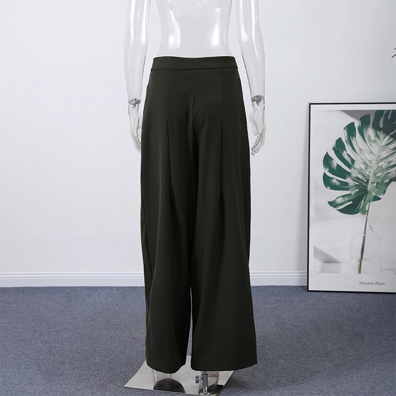 Casual Striped Loose Pants Women High Waist Pleated Straight Long Wide Leg Trousers Female 2025 Fashion Autumn Lady Bottoms
